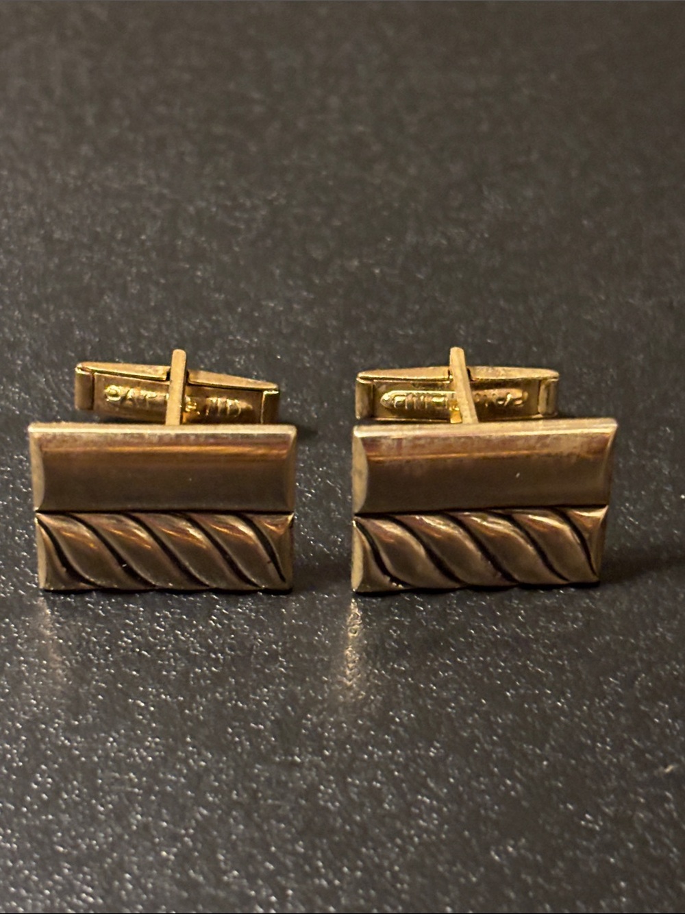 Vintage Gold Tone Rectangular Rope Detail Cufflinks‎